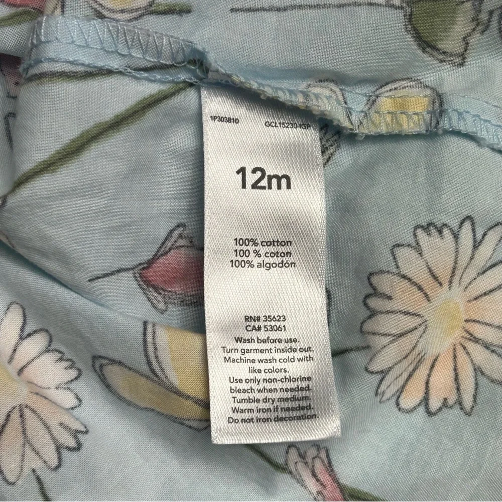 Carters Floral Sundress with Ruffle Straps Birds Flowers Plants Themed 12 Months - Picture 4 of 4